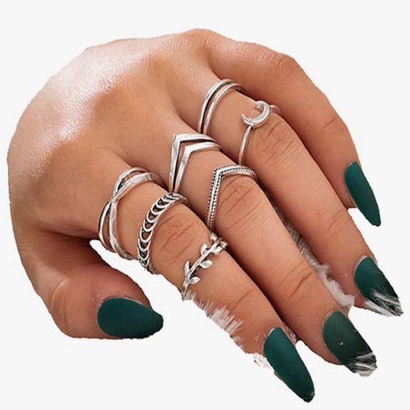 7 Pc Set Silver Bohemian Knuckle Midi Finger Stacking Rings ~ Retro Boho Bundle - Picture 3 of 8